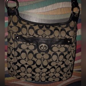Coach Signature Black and Tan Shoulder Bag/Crossbody---See Pics And Description